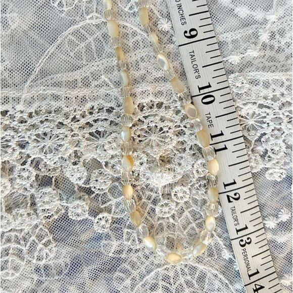 Vintage Mid-Century Mother of Pearl Rice Bead & Crystal Necklace ~27” - Picture 6 of 10